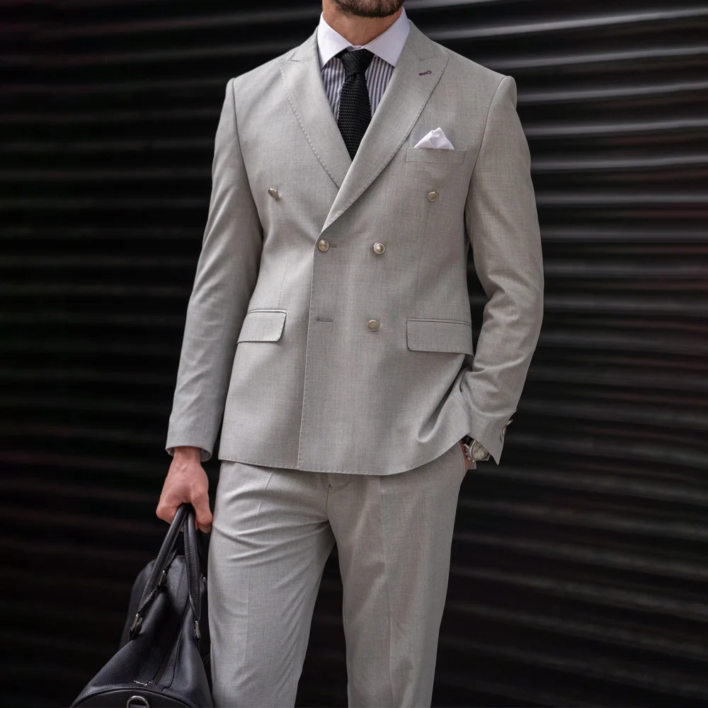 

Деловой костюм-двойка в повседневном стиле: модный мужской костюм из полиэстера, двубортный, классический, с острыми лацканами