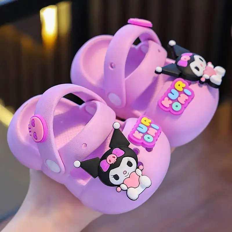 Anime Sanrio Kuromi Kids Soft-Soled Clogs Cartoon Indoor Anti-Slip Slippers Kawaii Wear-Resistant Breathable Sandals Girl Gift