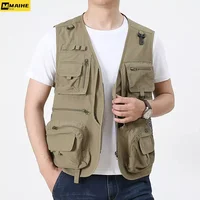 Chaleco táctico de pesca y senderismo para hombre, chaqueta sin mangas de malla para fotógrafo, 14 bolsillos, novedad de verano