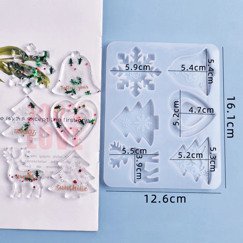 Molde de silicona con colgante de Navidad para decoración del hogar, molde de Resina epoxi de cristal con forma de árbol de Navidad y alce, Llavero artesanal, exposición