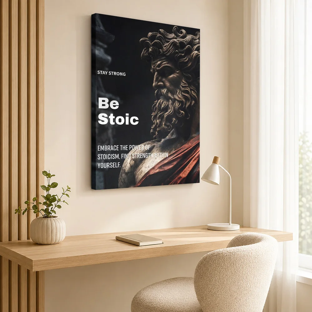 Be Stoic: Inspirational Statue Art Framed Canvas Print Poster Customized Photo Motivational Typography Wall Art for Gym Decor