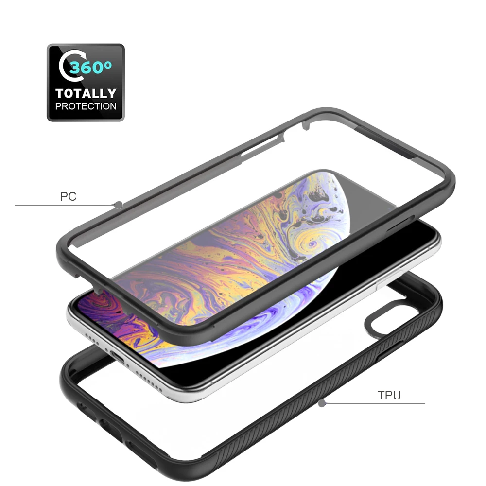 Odporne na wstrząsy przezroczyste etui na telefon iPhone XR/XS, wbudowana osłona ekranu, wytrzymała obudowa TPU z bumperem dla iPhone XS MAX — zdjęcie produktu 3