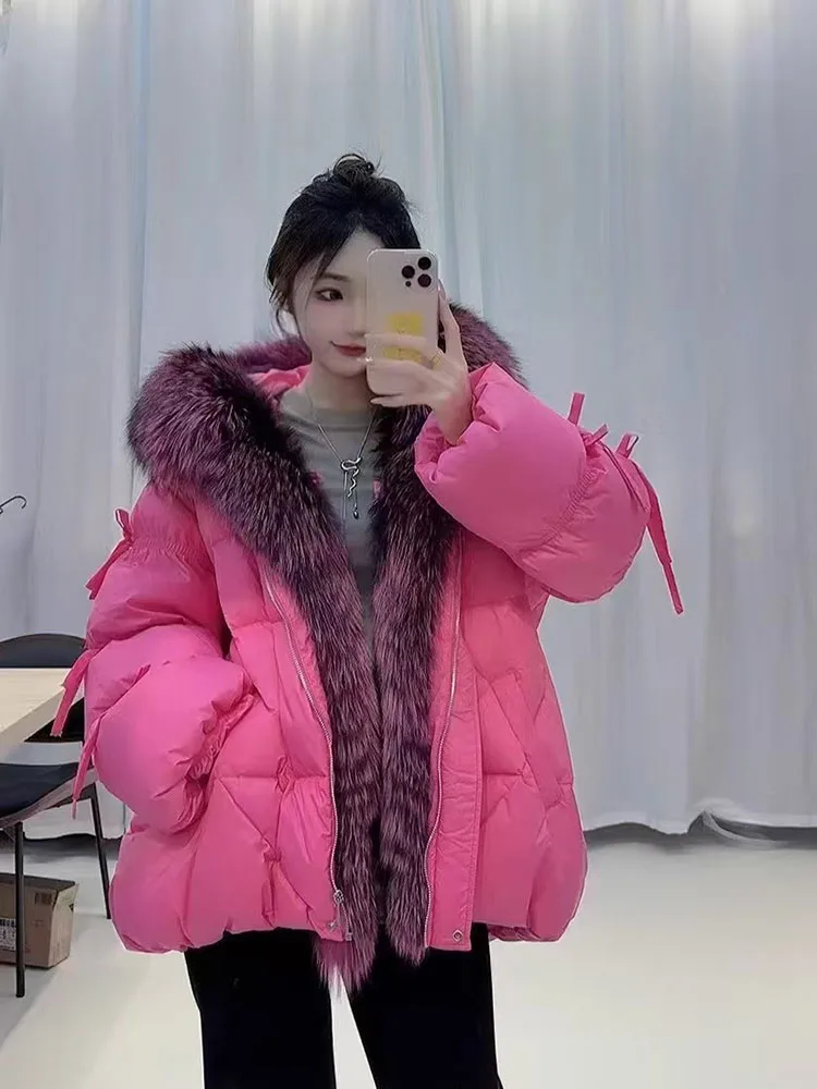 

2025 Natural Fox Fur Down Jacket New Winter Women's Wear Thick & Warm White Duck Down Coat Women's Genuine Fur Parka