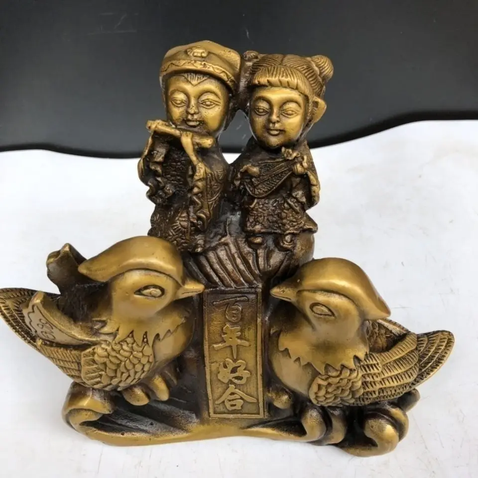 

Copper Lucky wedding Mandarin duck Statue animal duck Statue Office Home Decor Gift for Desk Ornament