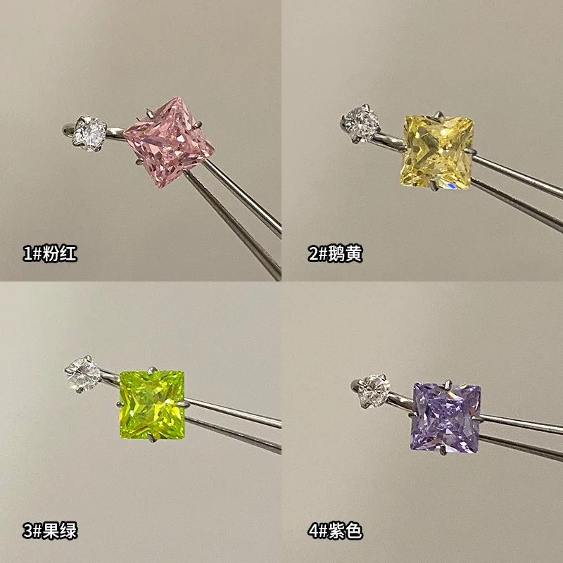 Shiny Chromatic Square Zircon Ear Tragus 316L Stainless Steel Annular Ear Bone Nail Earring for Women Y2K Auricle Accessories