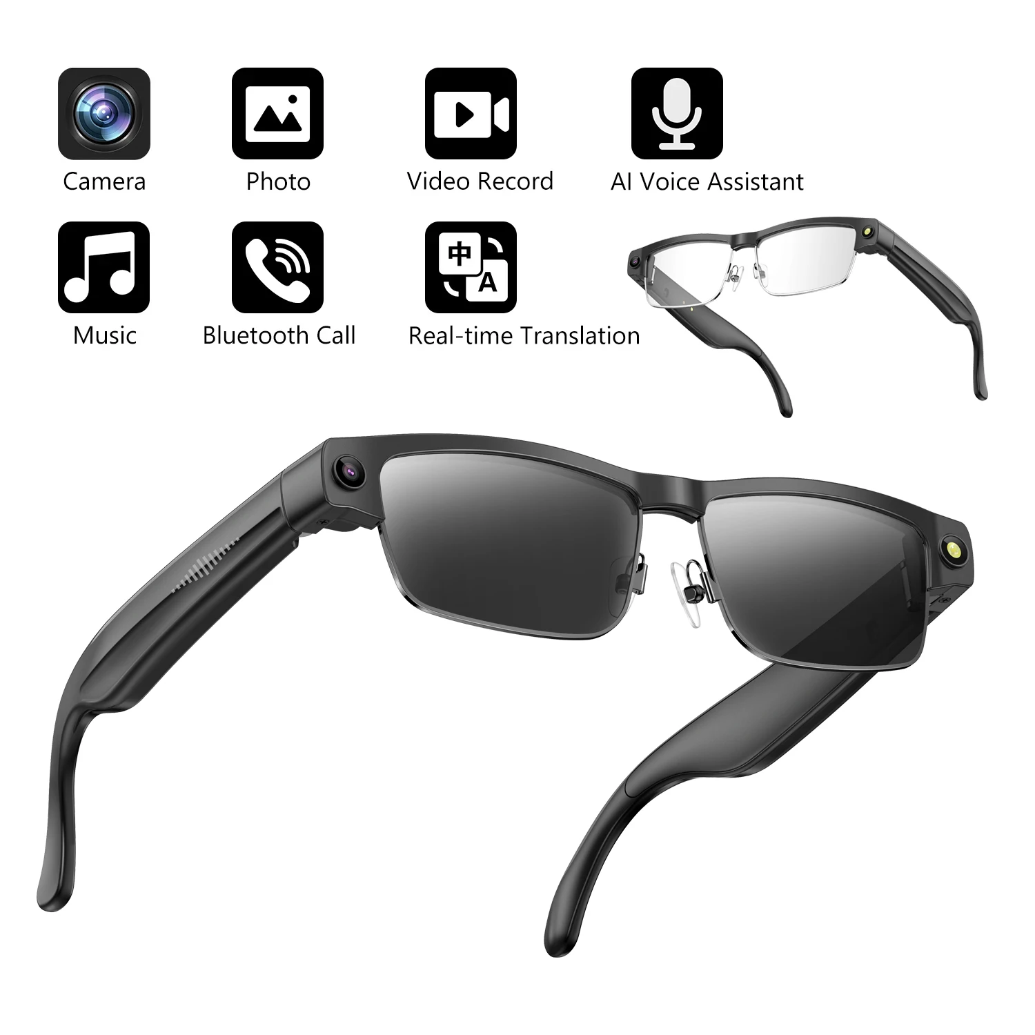 ZH Digital 4K Smart Glasses AI Translation Color-changing Lenses HD Voice Call Music Local Open-ear Audio Smart Glasses