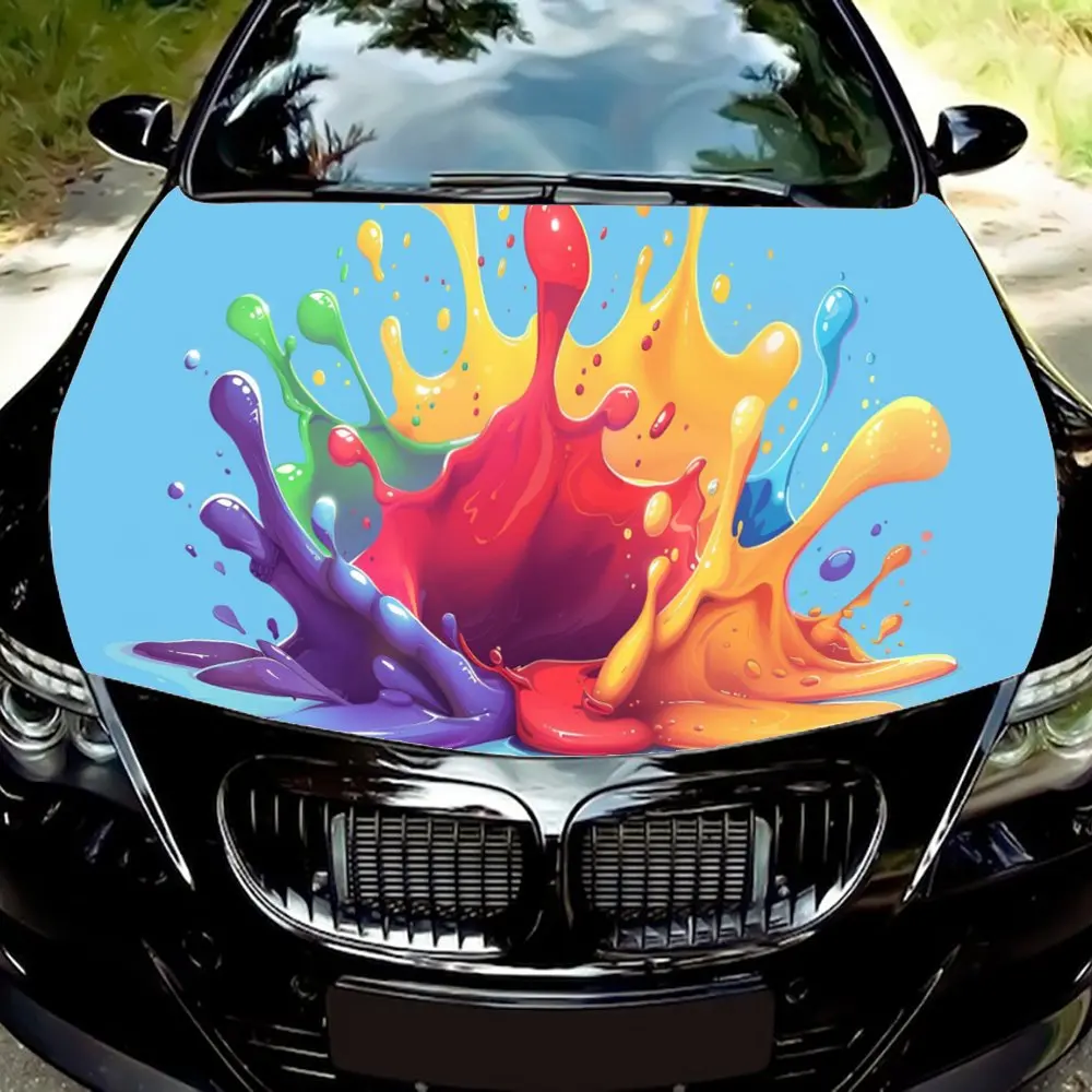 غلاف غطاء سيارة مطبوع بألوان غير منتظمة ، ملصق فينيل ، غطاء محرك رسومات للشاحنة ، زينة إكسسوارات سيارات ذاتية الصنع ، غلاف لاصق #1