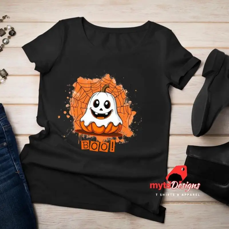 شبح اليقطين تي شيرت بو هالوين مخيف مضحك الخريف أعلى لطيف مخيف الزي #1
