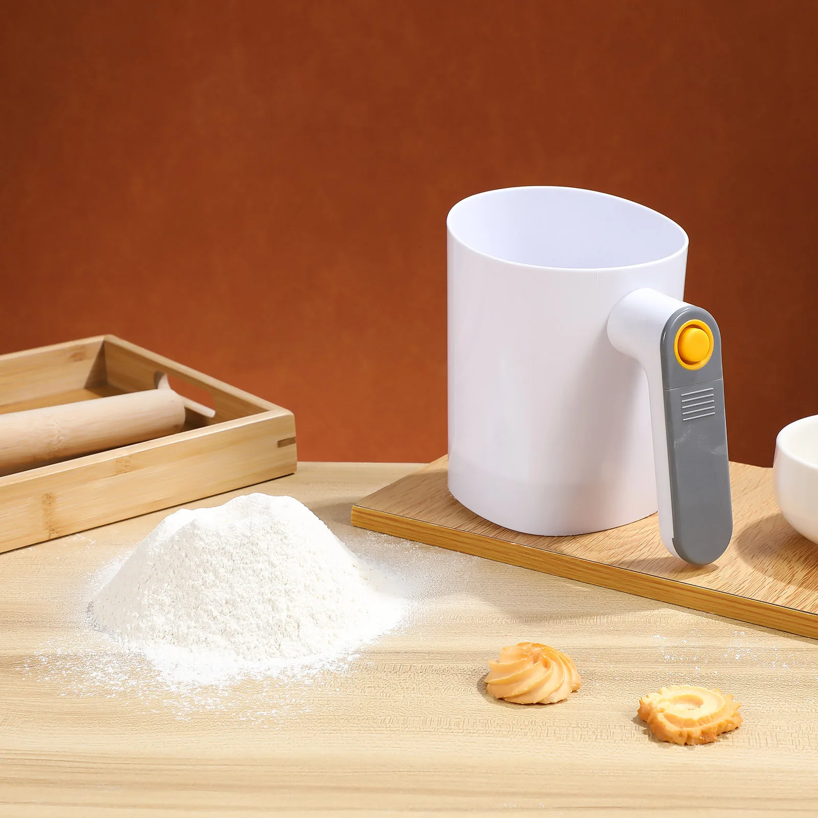 

Electric Flour Sifter Automatic Powder Sifter Machine Fast Baking Tool For Kitchen Cocoa Starch Stainless Steel Mesh Abs