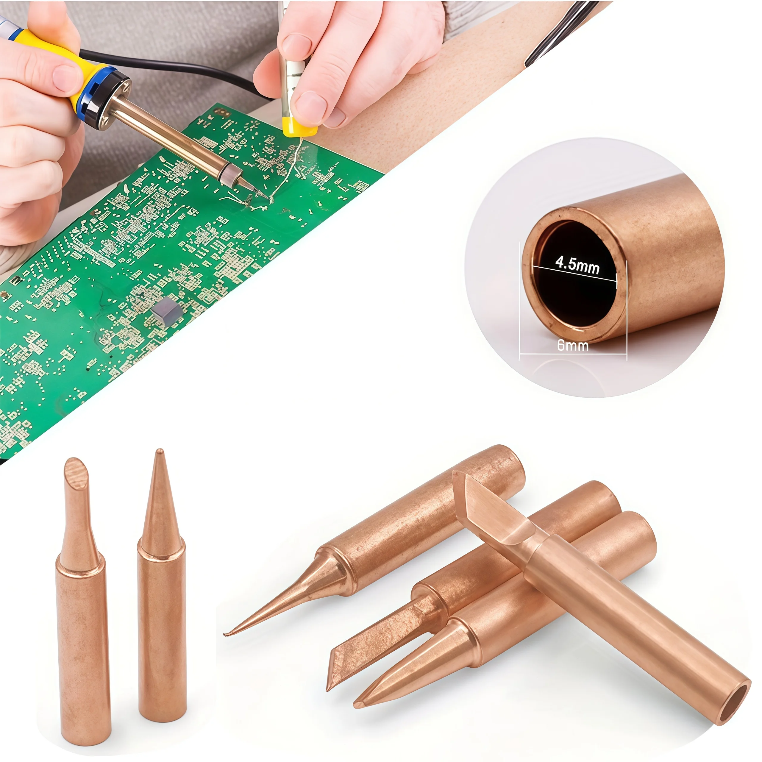 5PCS 900M Soldering Iron Tip Set Copper Plated Iron Core Inside Hot Bare Solder Head for Electronic Repair DIY Craft