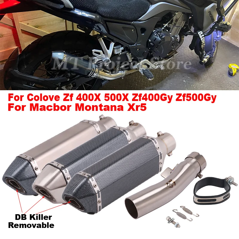 

Motorcycle Exhaust System Escape Modify Muffler With Mid Link Pipe For Colove Zf 400X 500X Zf400Gy Zf500Gy Macbor Montana Xr5