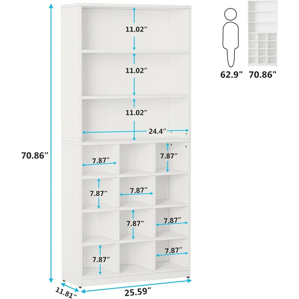 Shoe Cabinet, 24 Pair Freestanding Shoe Rack Storage Organizer with Side Hooks, Modern Shoe Storage Cabinet with Shelves