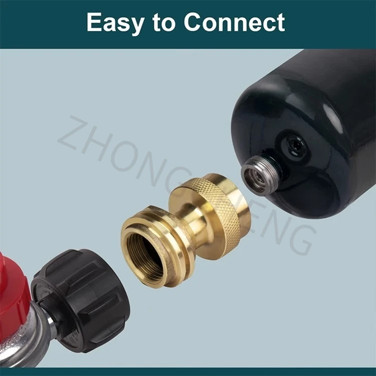 

Outdoor barbecue grill propane tank pressure regulator adapter, American-style connector for gas tanks and cylinders.