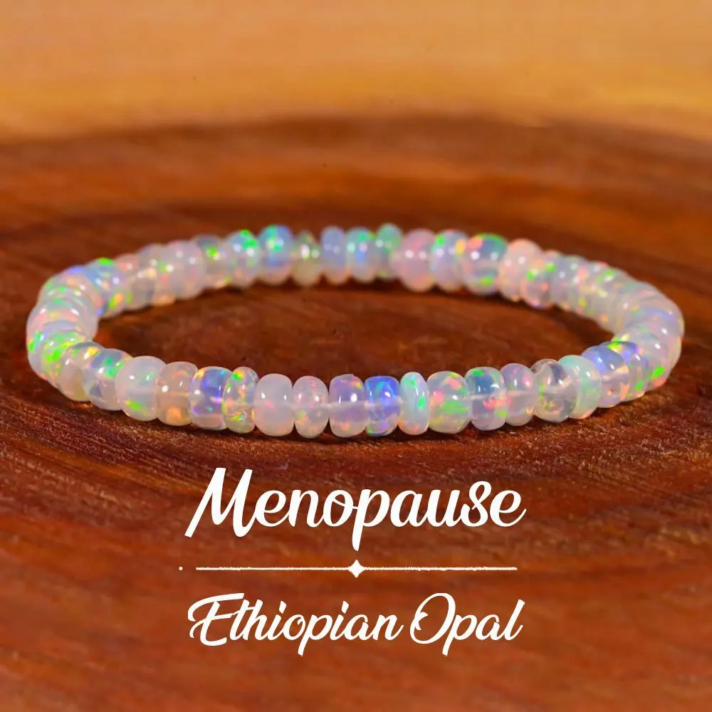 Pulsera de ópalo etíope natural para menopausia, joyería de cristal curativa de cuerda elástica estirable, ayuda a mantener el equilibrio emocional