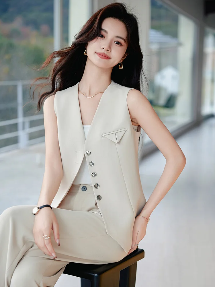 Fashionable Casual Suit Suit Women's Summer2024New Small Sleeveless Vest Top Wide Leg Pants Two-Piece Set