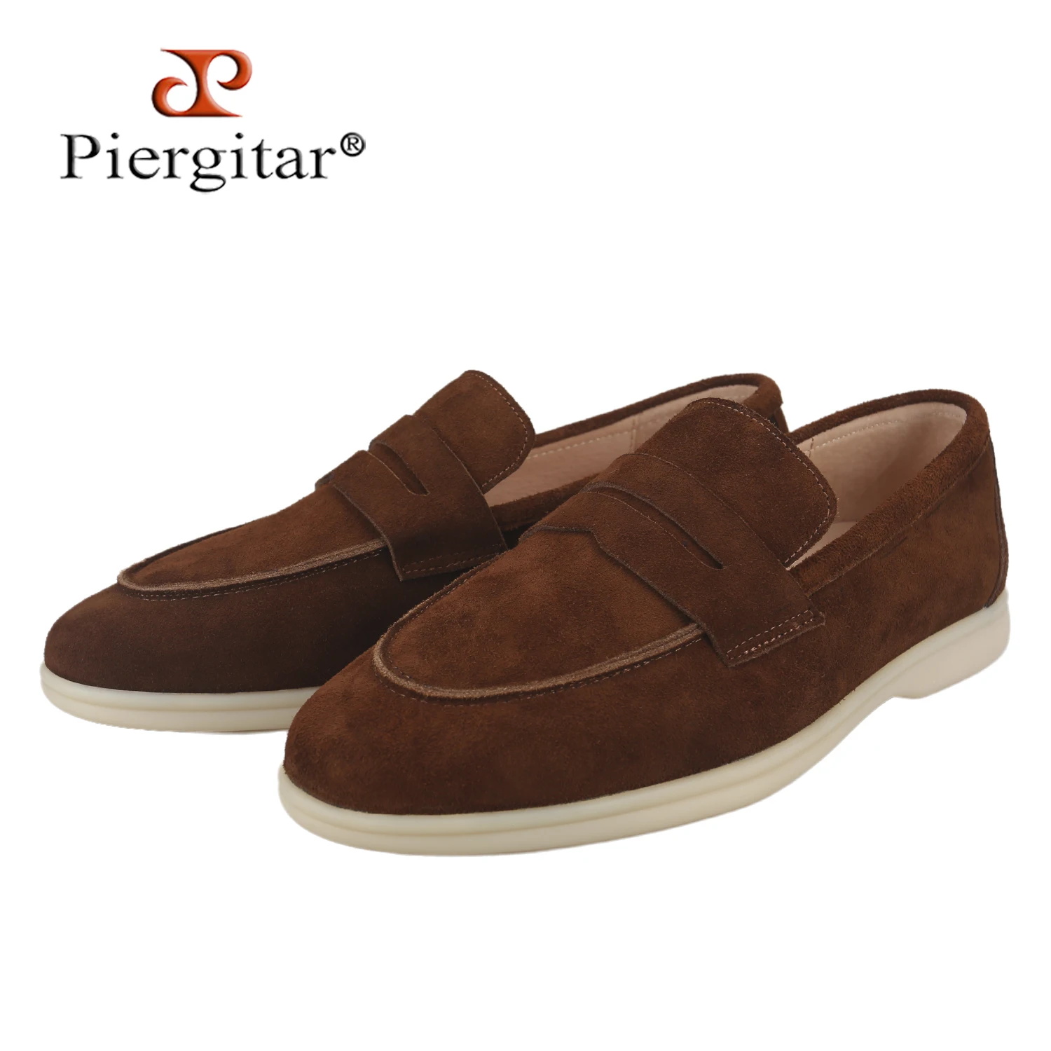 Piergitar Italian Imported Cow Suede Classic Summer Walk Shoes Handcrafted Men's Penny Loafers Old Money Style Moccasins
