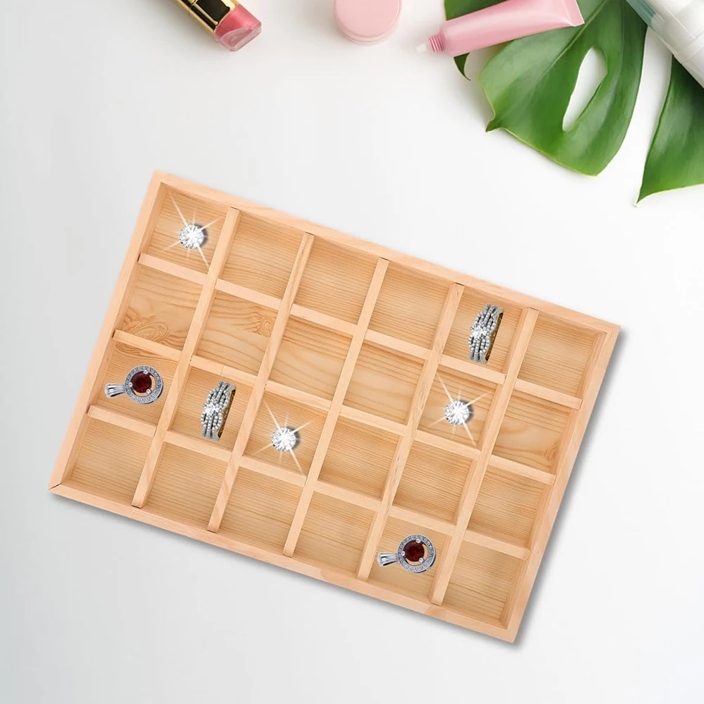 Wooden Jewelry Organizer Tray Display Storage for Jewelry Earring Ring Bracelet Collections Props Decoration Gift 24 Grids