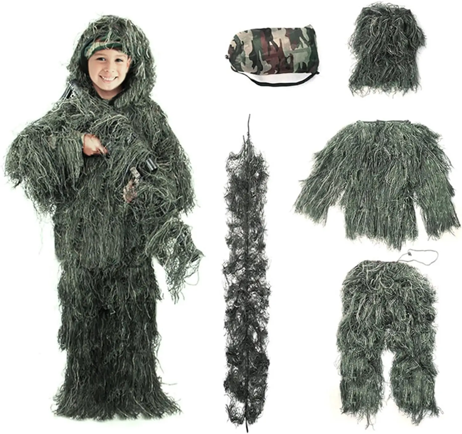 

Desert Camouflage Ghillie Suit 3D Camo Hunting Apparel Forest Woodland 5-Piece Ghillie Suit for Hunting