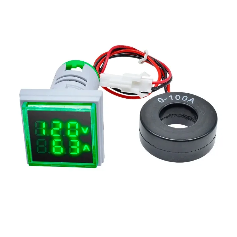 Mini Digital Display AC Voltage Ammeter 22MM Square Indicator 0-100A50-500V110V220V380