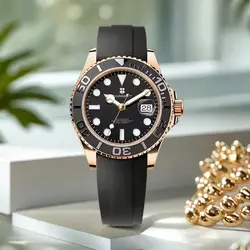 CORGEUT 40mm Sport Rubber Strap Luxury Men's Watch Luminous Waterproof Automatic Mechanical Watch Calendar Display Sapphire Glas