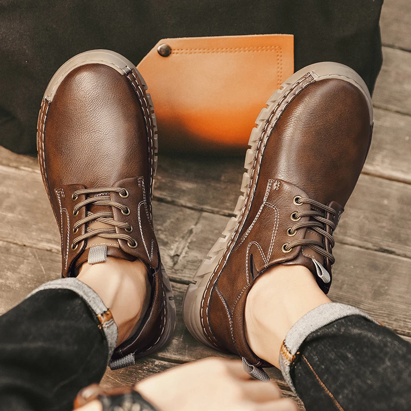 

Men Casual Shoes PU Hand Sewn Flat Bottom Comfortable Lightweight Daily Business Shoes