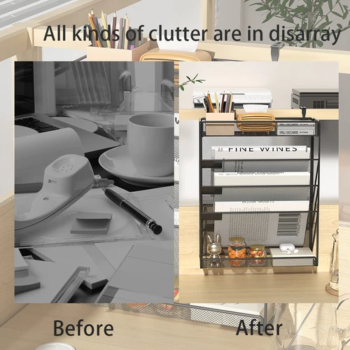 Imagen 2 del producto Organizador de archivos de escritorio de malla de 5 niveles, soporte de organización de documentos de montaje en pared colgante, estante de soporte de carpetas de papel de correo Vertical de escritorio