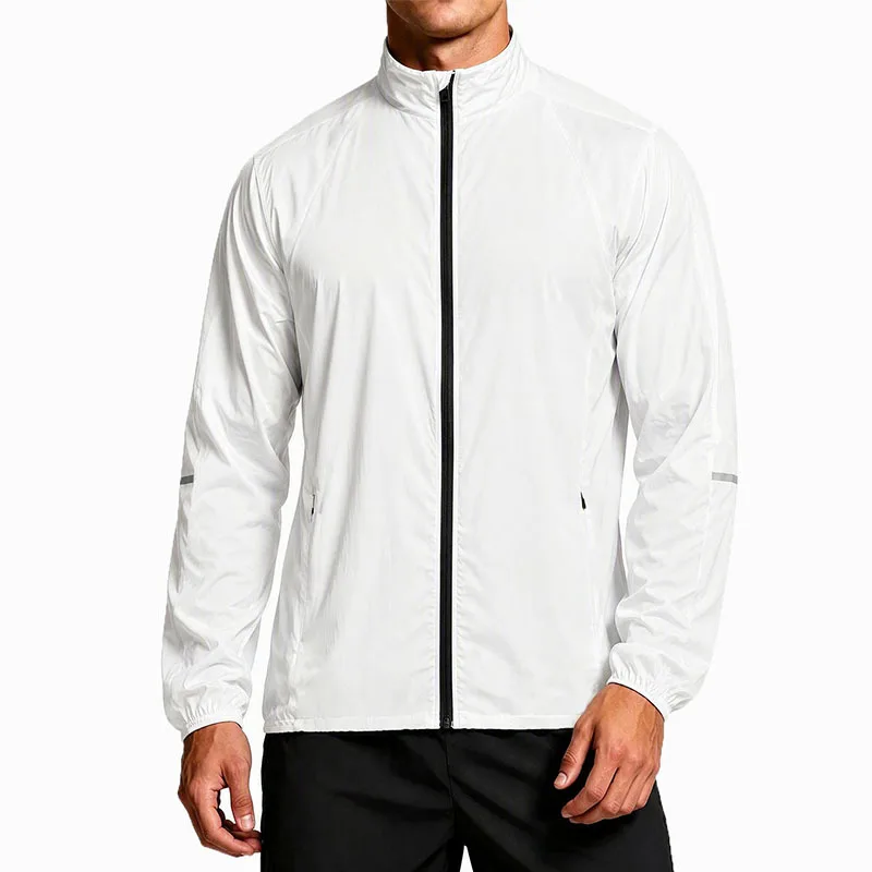 B&C Full Zip Stand Collar Windbreaker with Side Zip Pockets Lightweight Athletic Jacket for Men Running