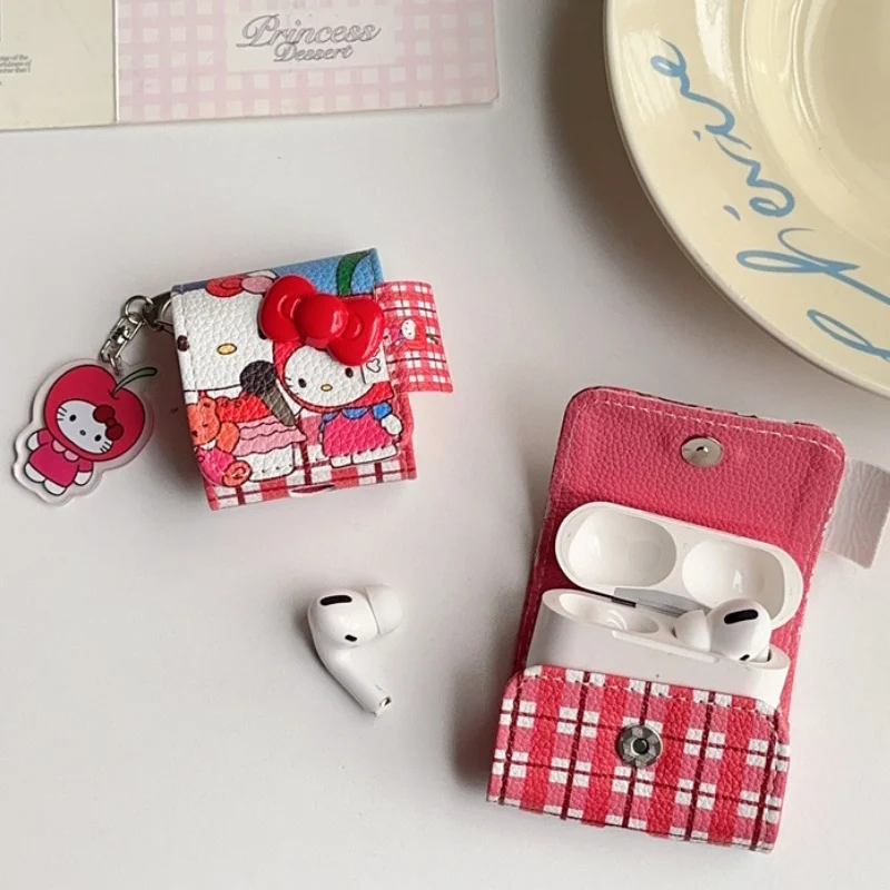 Sanrios 3D Лук Hellokittys аниме Kawaii флип Кепка мягкий Пу защитный чехол IPhone AirPods 1/2 мультфильм милый Bluetooth наушники чехол