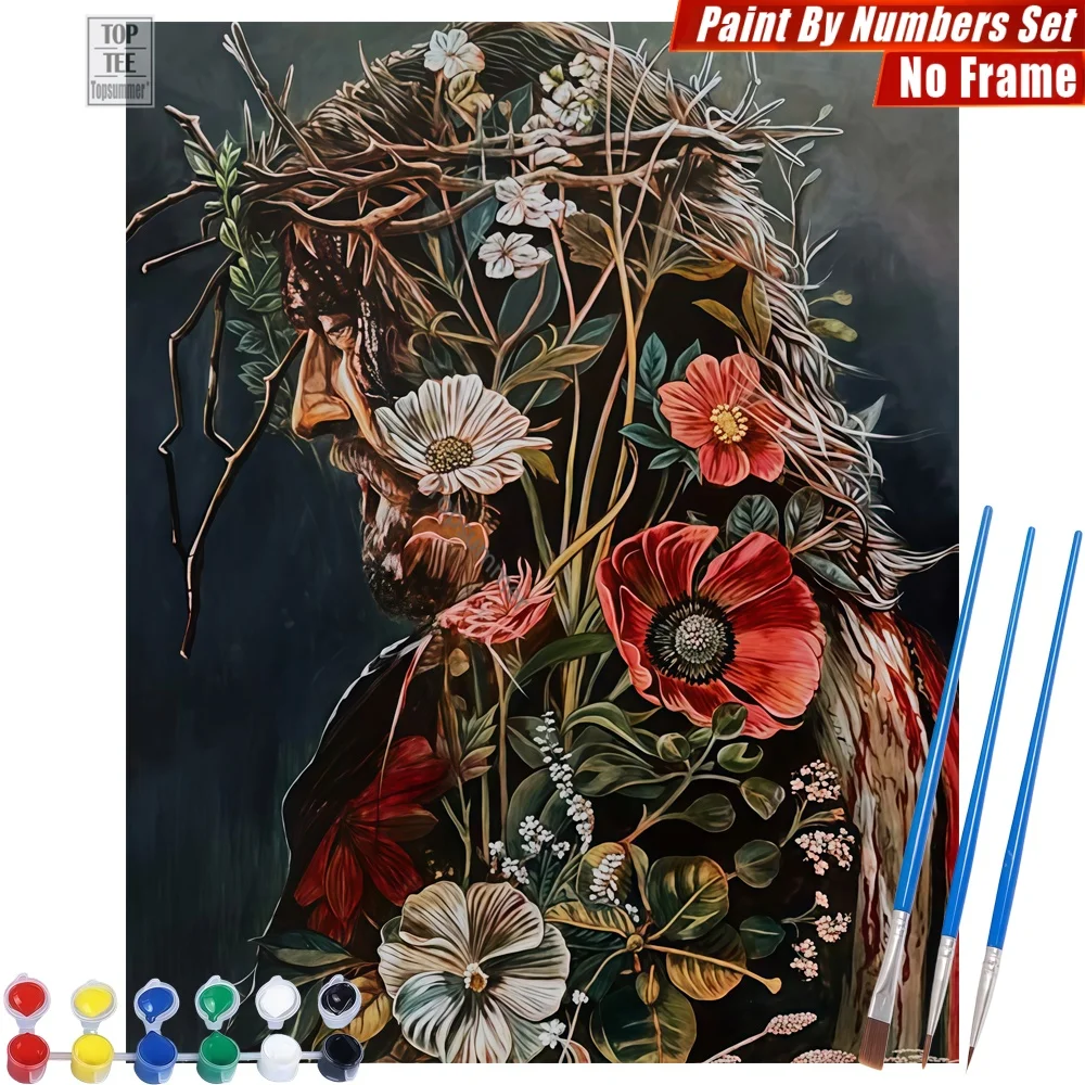 Set de Pintura Digital al Óleo con Retrato de Corona Misteriosa - Arte de Pared con Ramas y Flores, Decoración para el Hogar, Regalo del Día de la Madre para Esposa