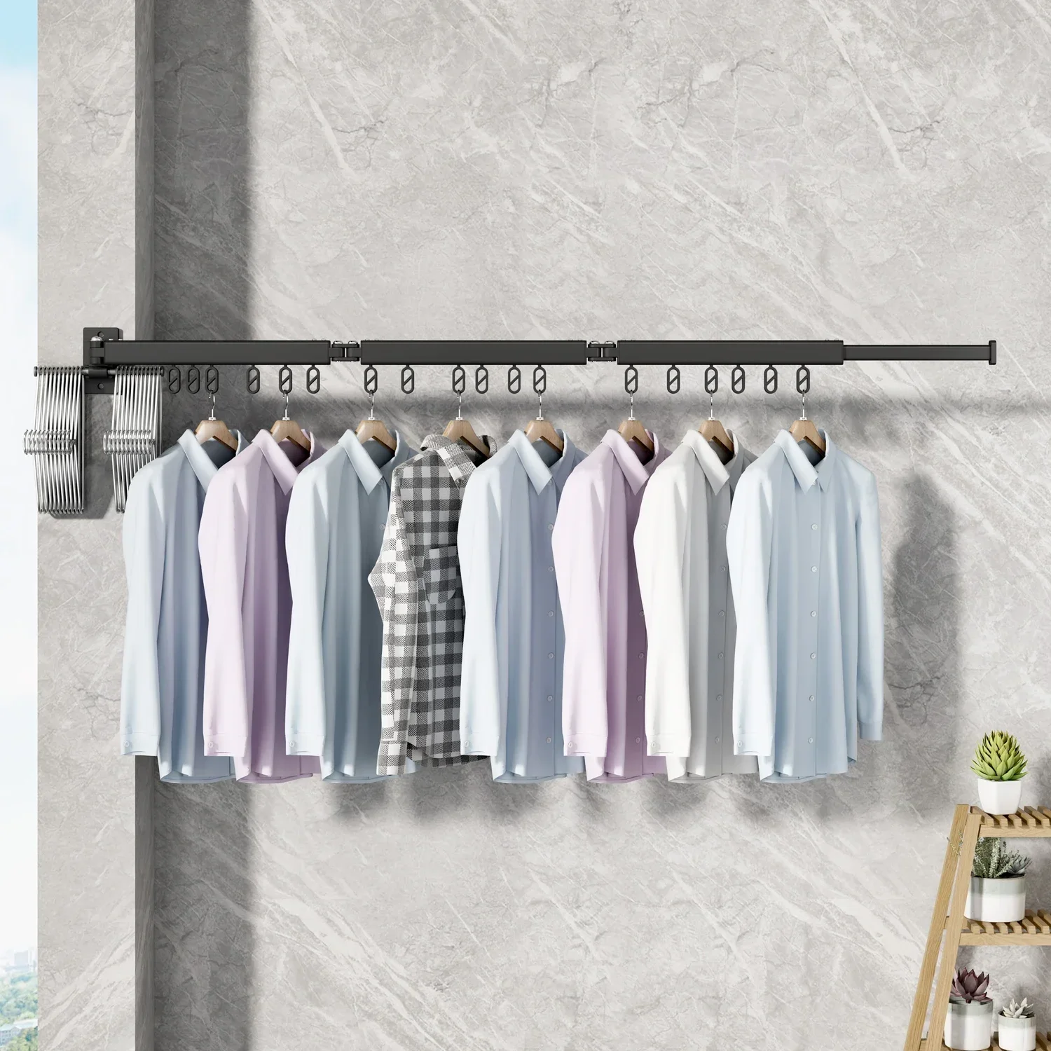 Balcony Retractable Drying Rack Aluminum Outdoor Foldable Rod Hanging Indoor Clothes Holder Wall Clothesline Home Accessories