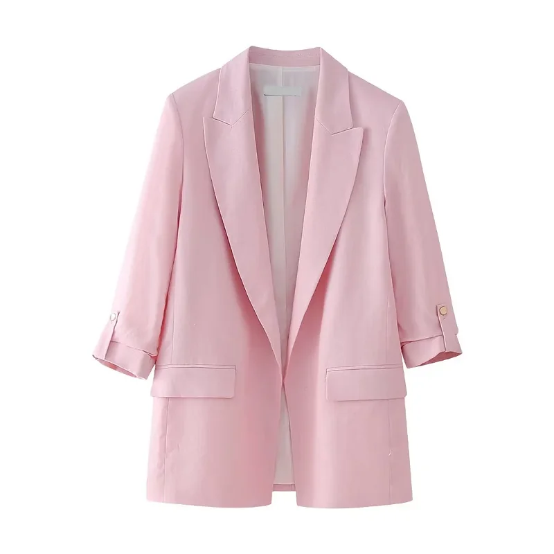 

TRAF Pink Long Sleeves Women Blazer Pocket Lady Coat New In 2024 Spring Summer Fashion Elegant Office Blazer For Women Luxury