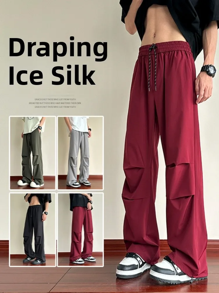 

Мужские летние брюки American Sle Qui Dry Paratrooper из тонкого ледяного шелка, широкие, свободные, прямые, рабочие, повседневные