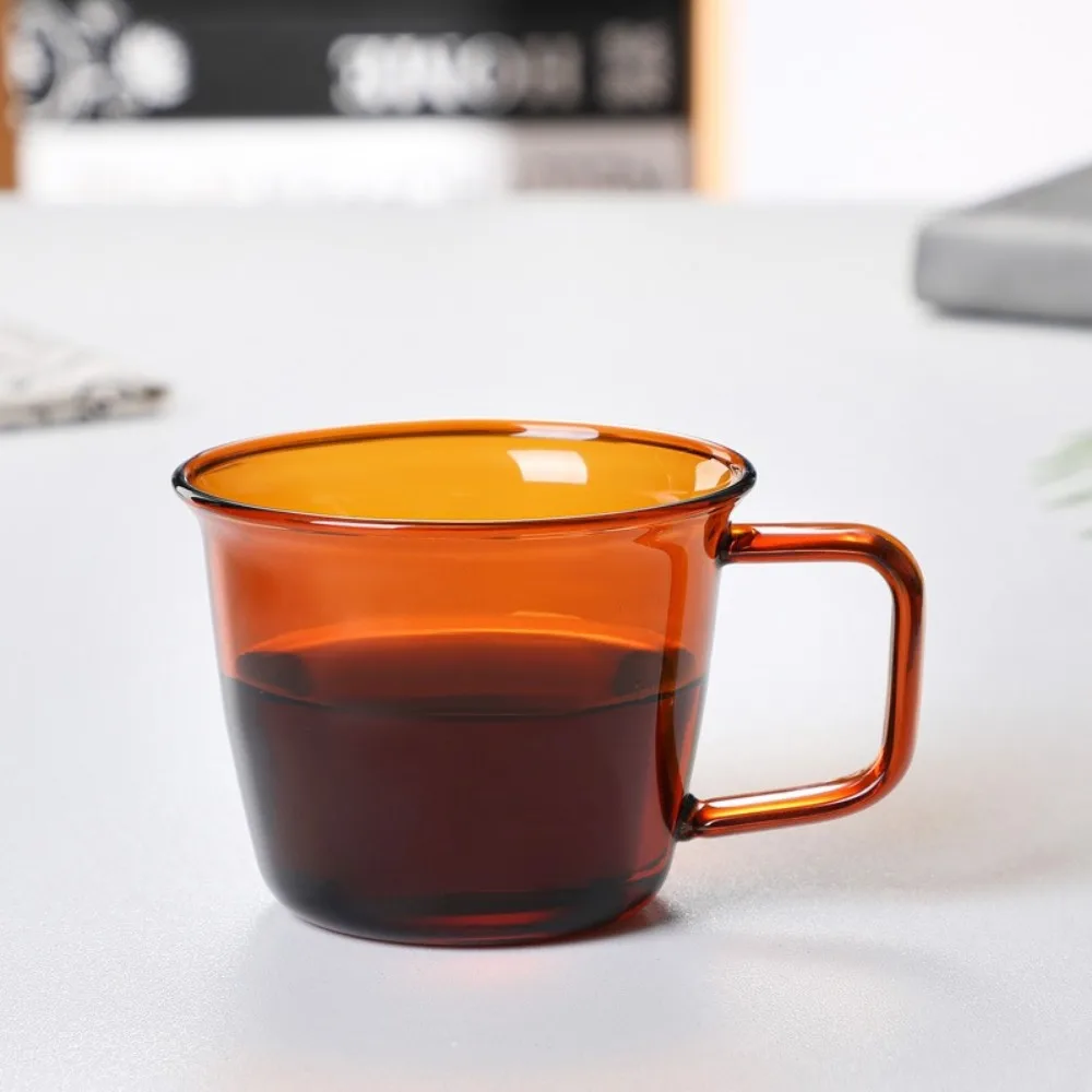 250ml High Borosilicate Colored Glass Coffee Cup Amber Green Tea Cup Colored Glass Water Cup with Handle Cold and Heat Resistant