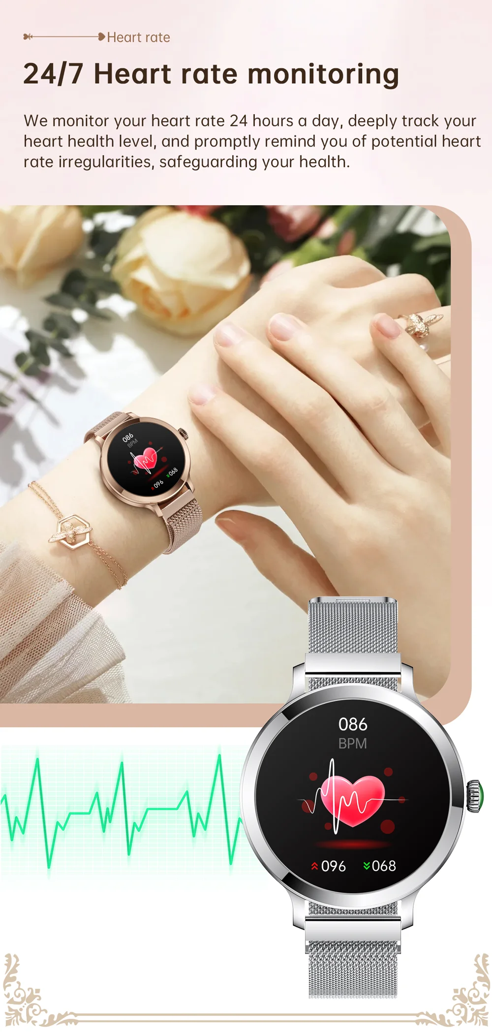 SV05 Fashion Smartwatch 1,16 cala HD duży okrągły ekran BT połączenie kobiety przypomnienie fizjologiczne monitorowanie zdrowia kobiety inteligentny zegarek