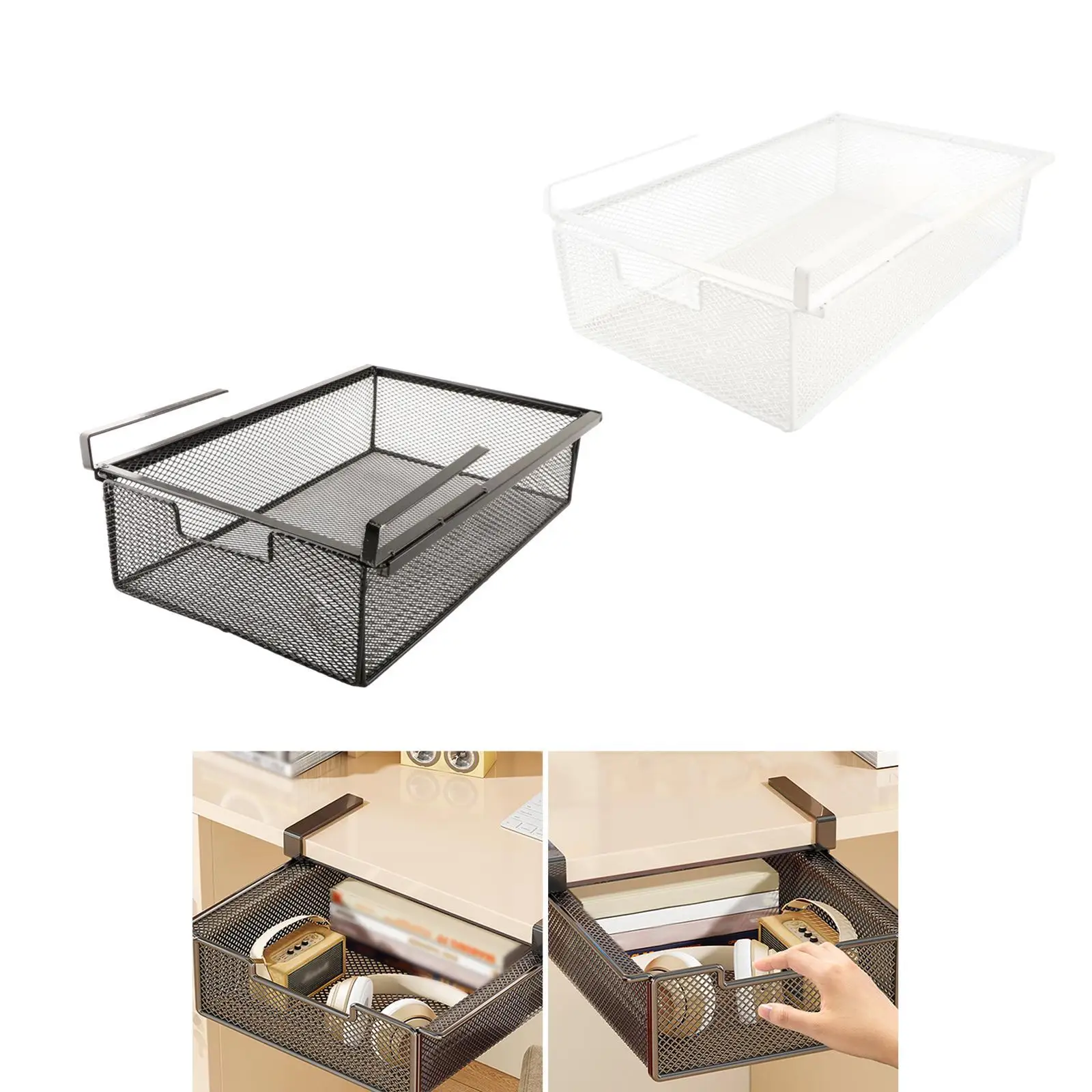 

under Desk Drawer Desktop Organizer Storage Rack Mesh Basket Container Pullout Desk Hanging Drawer for Pantry Home Office