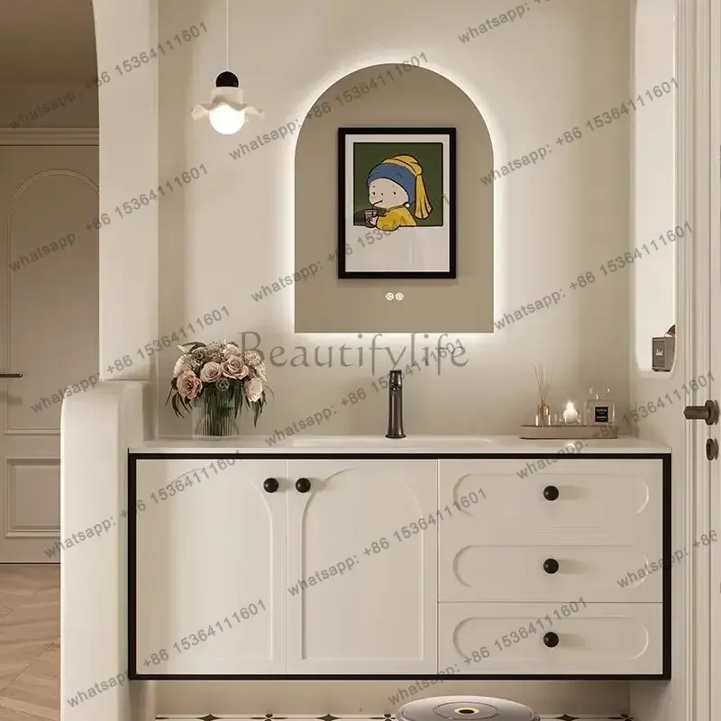 Retro wind rock slab hot bending integrated basin bathroom cabinet combination bathroom hand wash face basin bathroom cabinet