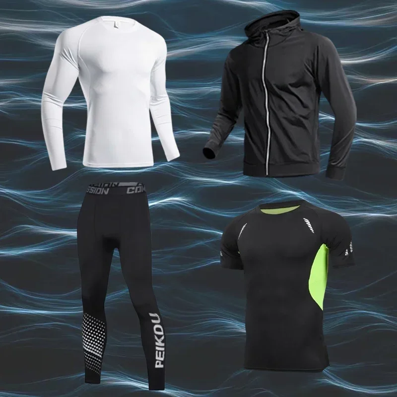 

новый беговой комплект из четырех предметов удобный, дышащий, мягкий и гибкий, подходит для утренних упражнений.