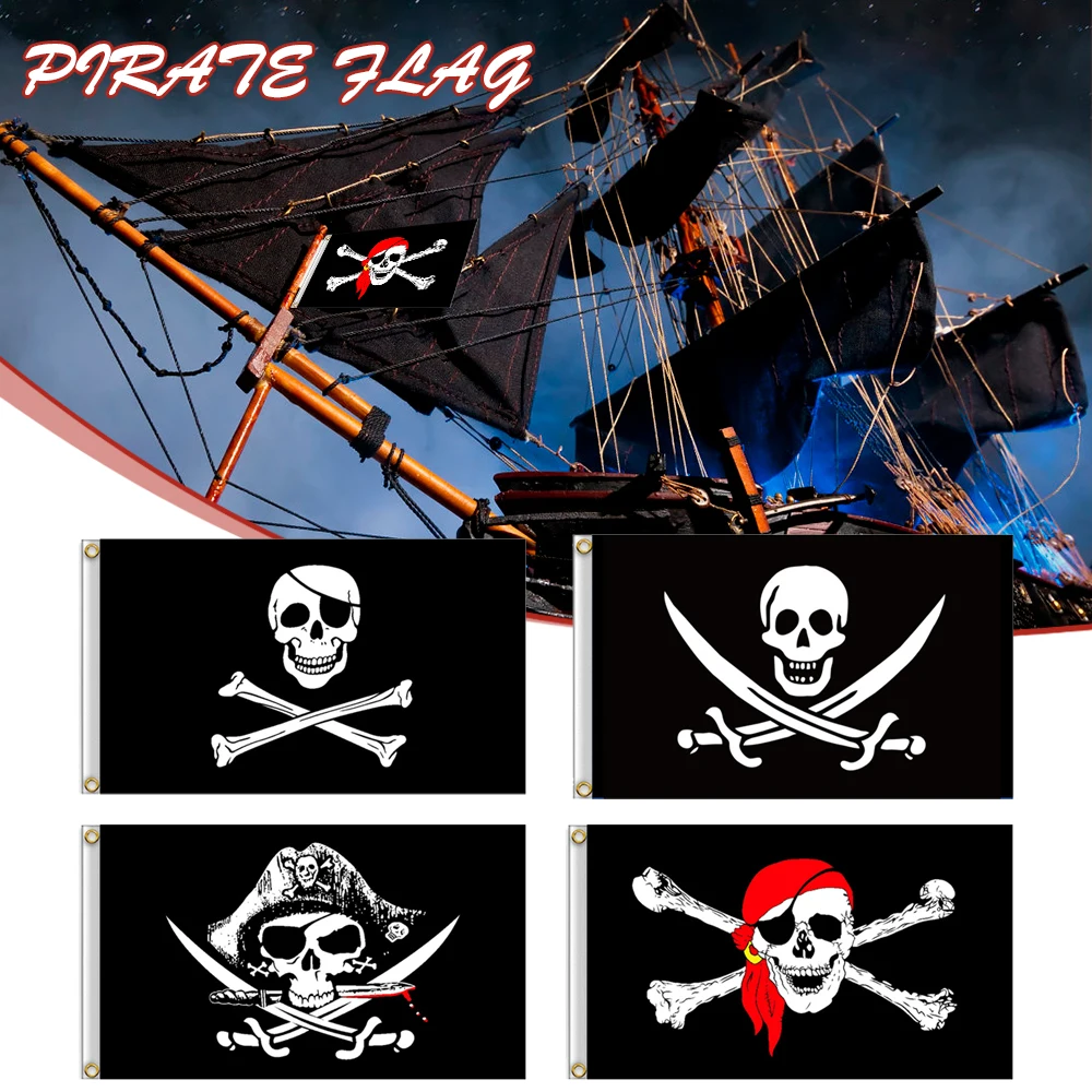 60x90CM Jack Rackham Pirate Laurent Drapeau Clipart Bone Edward England Skull Headband Crossbones Pirates Flags and Banners