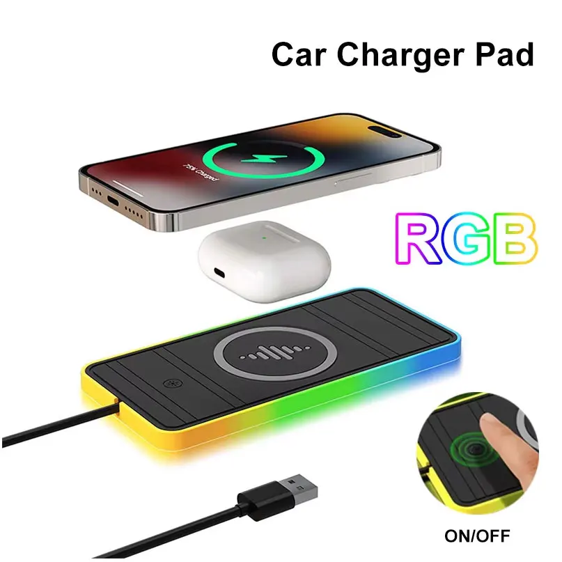 

Противоскользящая беспроводная зарядная панель-держатель для телефона с RGB-подсветкой для iPhone 16-12 Pro Max, AirPods Pro 4/3/2, Samsung, Xiaomi, быстрая зарядка