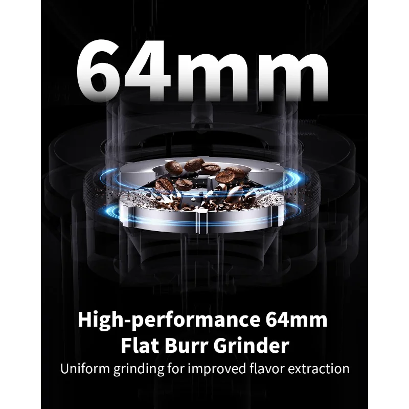 Professional 64mm Burr Coffee Grinder with 100 Grind Settings and All-Metal Chamber, Coffee Bean Grinder with Adjustable image 2