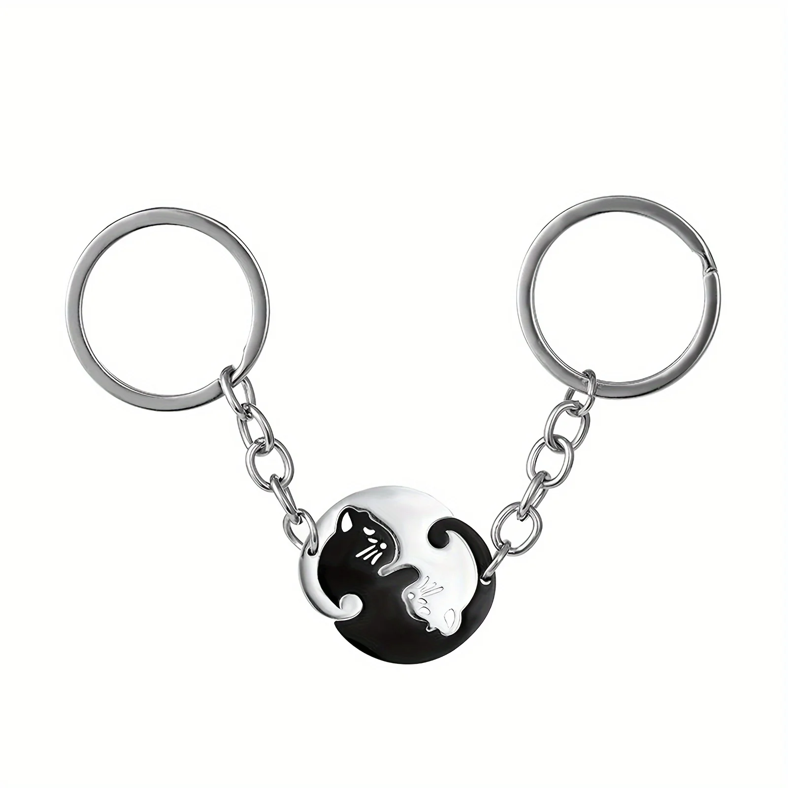Interlocking Cat Heart Matching Couple Keychains Black Silver Split Puzzle Key Ring Romantic Distance Lover Gift Cute Animal Bag Key Pendant For Women Men image 4
