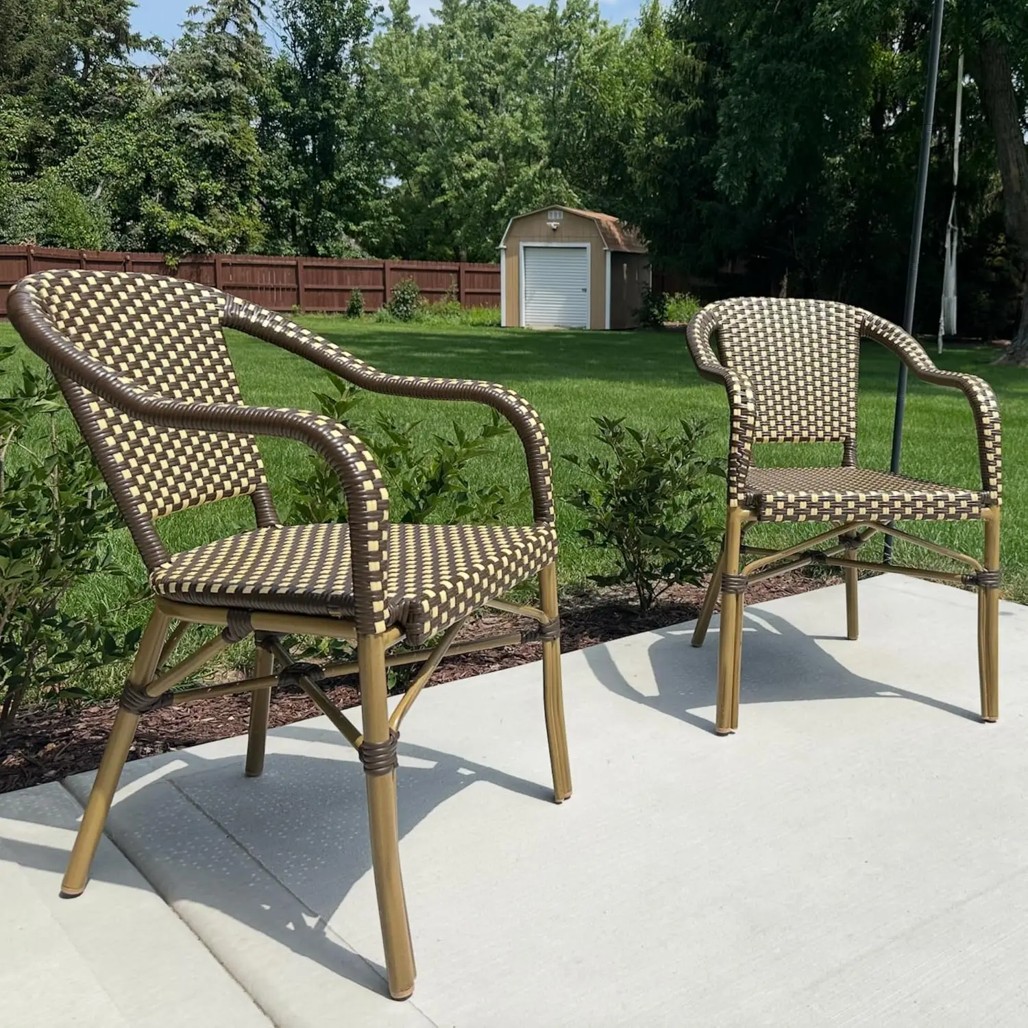 طقم كراسي بيسترو مكون من قطعتين - كراسي بذراعين من الخيزران (طباعة من الخيزران، قهوة) #1