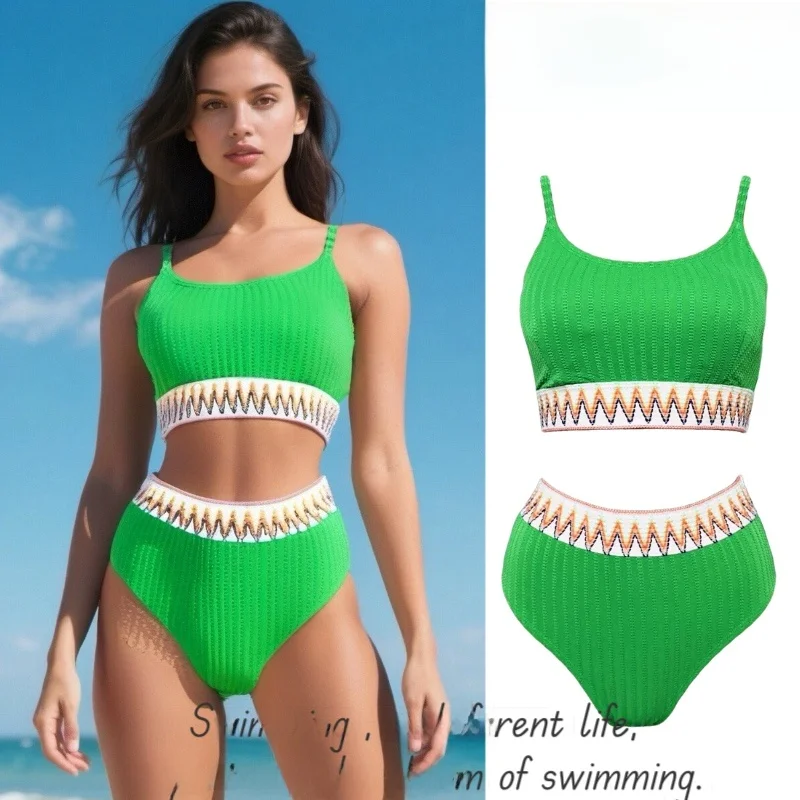 

High-Waist Bikini Swimwear for Women Sexy Separate Design Vaion Trip with Chest Pad e Design No Steel Support