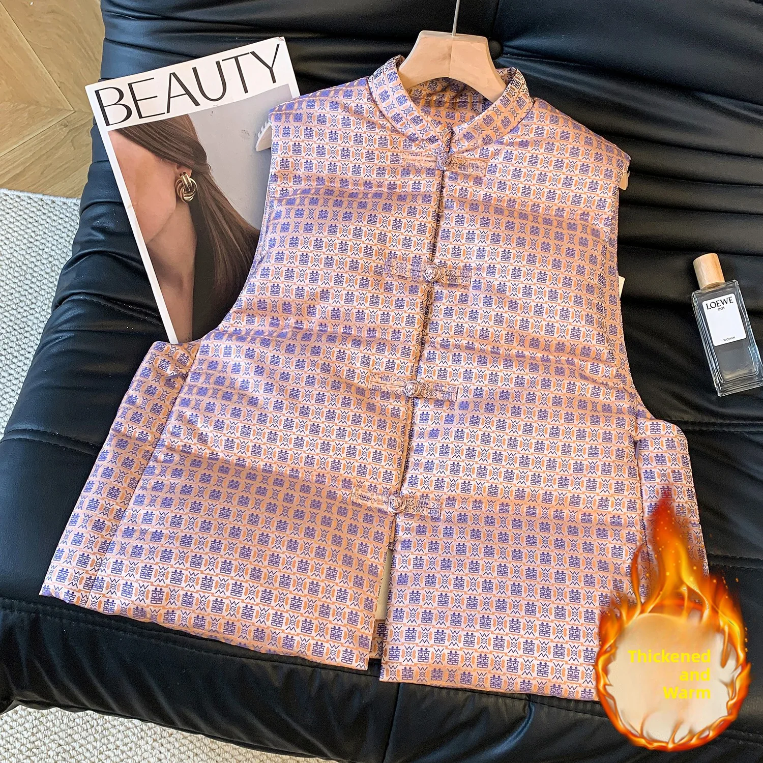 

Thiened, оригинальная версия, вышитый хлопковый жилет с двойным счастьем, теплый художественный зимний хлопковый жилет Jaet Fem