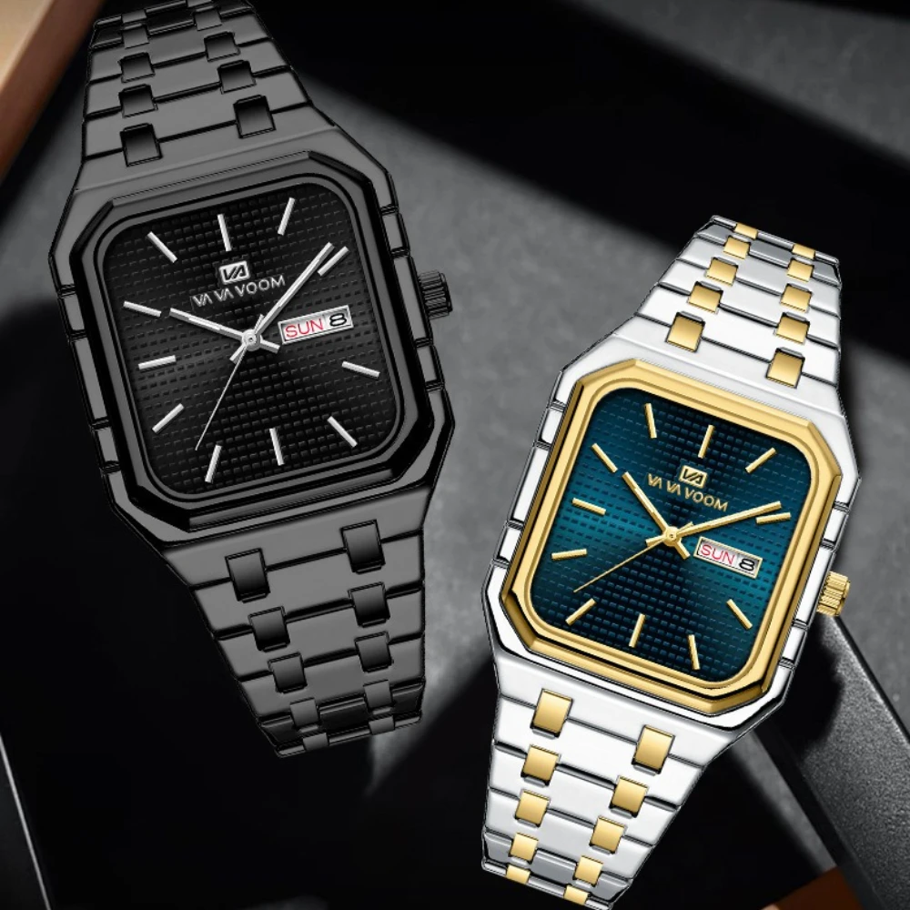 

VA VA VOOM 2881 Fashion Business Steel Strip Men's Watch Waterproof Calendar Watches for Men Luxury Watch Relogios Masculino