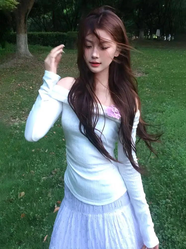 تي شيرت بأكمام طويلة تي شيرت حياكة نسائي للخريف بياقة مدببة وأزرار خاطفة وفتحة مريحة وحاشية أكاديمية ذات طبقات جامعية للشباب متينة #1