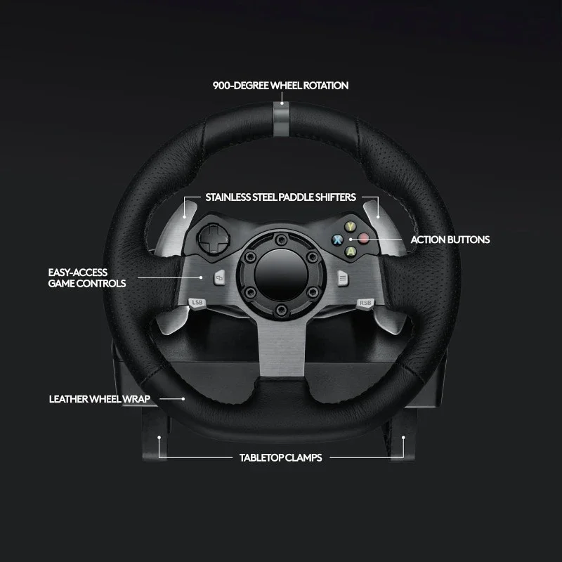 HOME.Driving Force Racing Wheel and Floor Pedals, Real Force Feedback, Stainless Steel Paddle Shifters, Leather Steering Wheel C