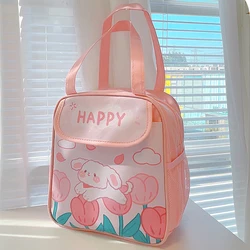 Kawaii Portable Thermal Lunch Box Bags for Kids Cartoon Pink Food Storage Handbags Cute Meal Pouch Insulated Cooler Bento Bag