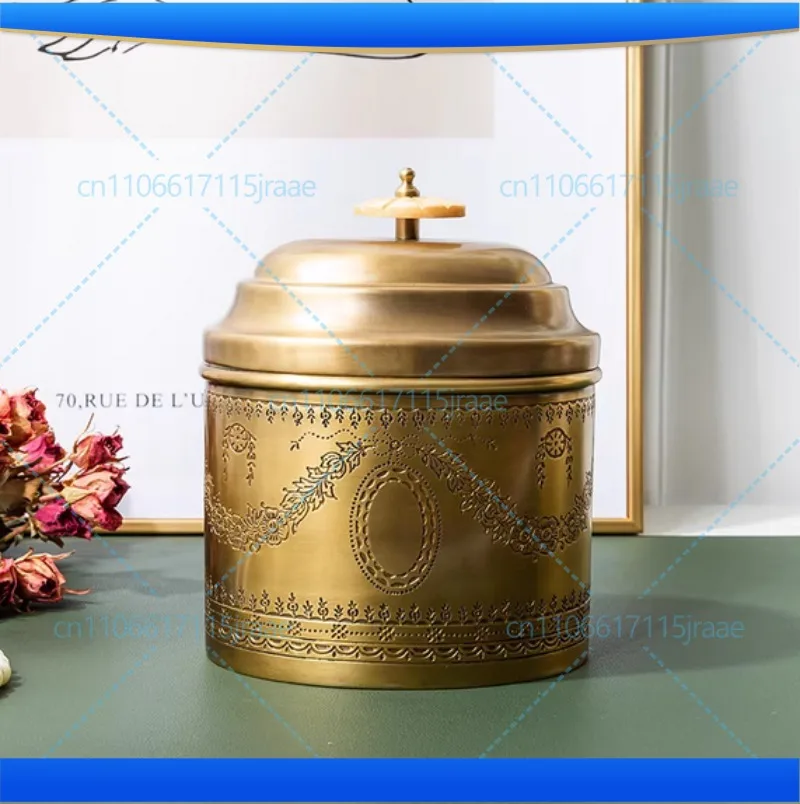 Copper High-end Storage Tank Handmade Brass Carved Sugar Box Coffee Sugar Tea Tank Retro Househould Mason Candle Jars with Lid