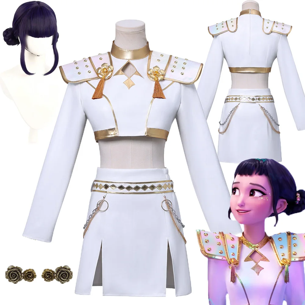 

2025 Cartoon Demon Hunter of KPop Cosplay zoey White Top Skirt Clothing Wig Hallowmas Carnival Roleplay Suits Outfit For Women